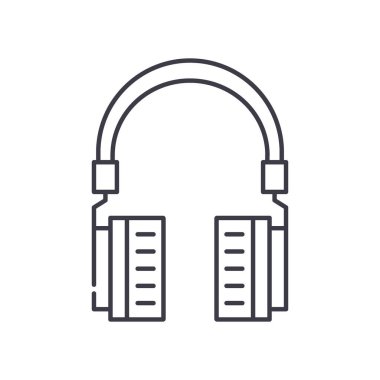 Kulaklık konsepti simgesi, doğrusal izole çizim, ince çizgi vektörü, web tasarım işareti, düzenlenebilir konsept sembolü beyaz arkaplan üzerinde.