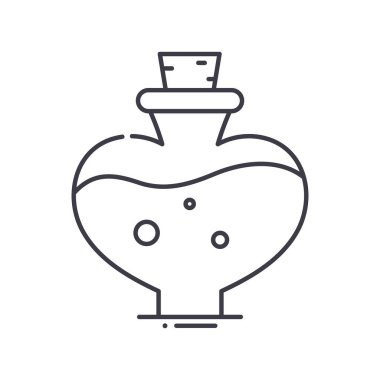 Sağlık iksiri simgesi, doğrusal izole edilmiş illüstrasyon, ince çizgi vektörü, web tasarım işareti, düzenlenebilir beyaz arkaplan üzerinde çizgi konsept sembolü.