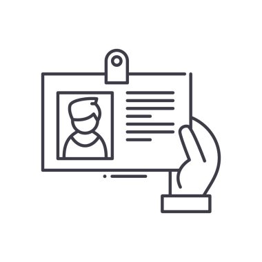 Kimlik kartı simgesi, doğrusal izole edilmiş illüstrasyon, ince çizgi vektörü, web tasarım işareti, düzenlenebilir konsept sembolü beyaz arkaplanda..