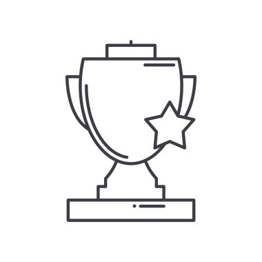 Altın kupa kazanan simge, doğrusal izole edilmiş illüstrasyon, ince çizgi vektörü, web tasarım işareti, düzenlenebilir konsept sembolü beyaz arkaplan üzerinde.