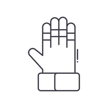 Kaleciler için eldiven simgesi, doğrusal izole edilmiş illüstrasyon, ince çizgi vektörü, web tasarım işareti, düzenlenebilir konsept sembolü beyaz arkaplan üzerinde.