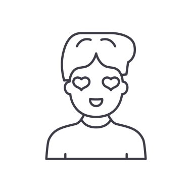 Aşk simgesinde, doğrusal izole edilmiş illüstrasyon, ince çizgi vektörü, web tasarım işareti, düzenlenebilir konsept sembolü beyaz arkaplan üzerinde.