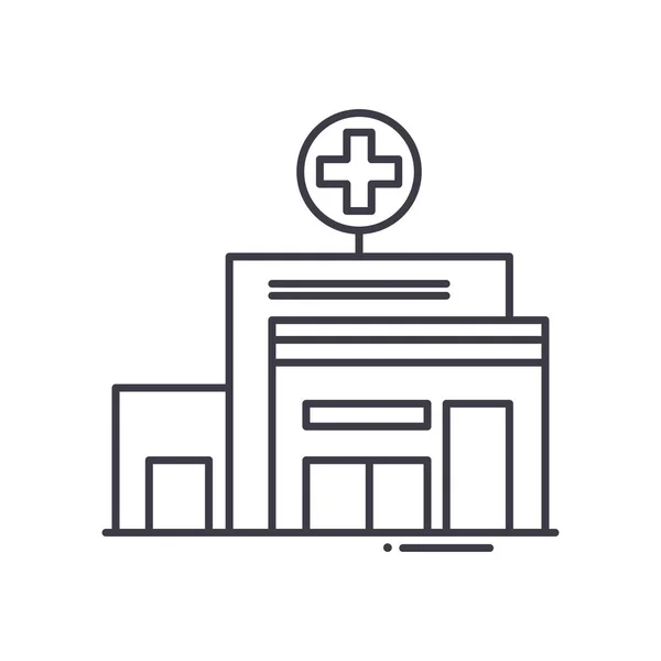 Νοσοκομείο εικονίδιο έννοια, γραμμική απομονωμένη εικόνα, λεπτή γραμμή διάνυσμα, web design σημάδι, περίγραμμα σύμβολο έννοια με επεξεργάσιμο εγκεφαλικό επεισόδιο σε λευκό φόντο. — Διανυσματικό Αρχείο