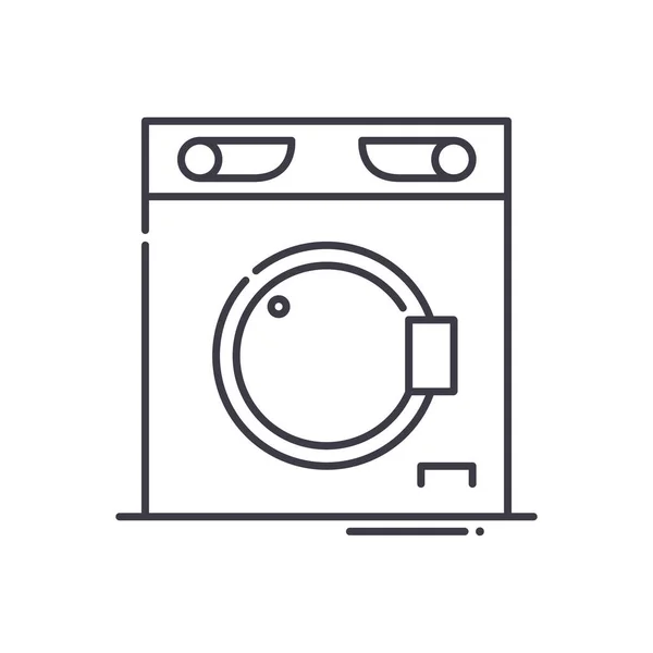 Icône de machine à laver à domicile, illustration linéaire isolée, vecteur de ligne mince, panneau de conception Web, symbole de concept de contour avec trait modifiable sur fond blanc. — Image vectorielle