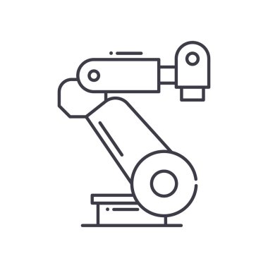 Endüstriyel robotlar simgesi, doğrusal izole çizim, ince çizgi vektörü, web tasarım işareti, düzenlenebilir konsept sembolü beyaz arkaplan üzerinde.
