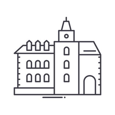 Tarihi binalar simgesi, doğrusal izole edilmiş illüstrasyon, ince çizgi vektörü, web tasarım işareti, düzenlenebilir beyaz arkaplan üzerinde çizgi konsept sembolü.