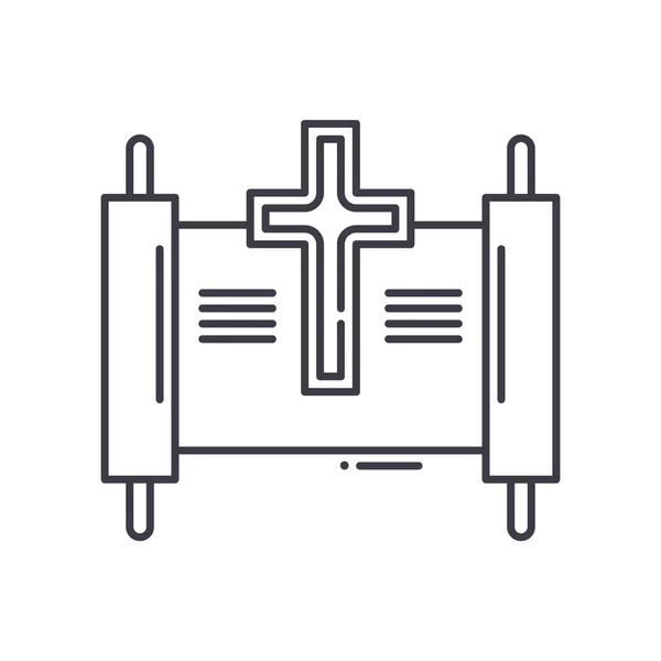 Ícone do livro sagrado, ilustração isolada linear, vetor de linha fina, sinal de web design, símbolo de conceito de esboço com curso editável no fundo branco. — Vetor de Stock