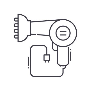 Saç kurutma resmi simgesi, doğrusal izole edilmiş illüstrasyon, ince çizgi vektörü, web tasarımı işareti, düzenlenebilir konsept sembolü beyaz arkaplan üzerinde.