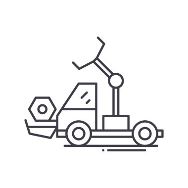 Kamyon simgesi, doğrusal izole edilmiş illüstrasyon, ince çizgi vektörü, web tasarım işareti, düzenlenebilir beyaz arkaplan üzerinde çizgi konsept sembolü.