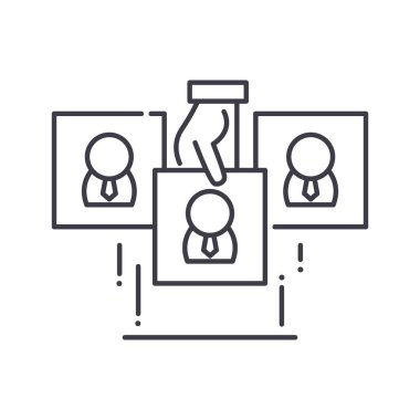 HR strateji simgesi, doğrusal izole resimleme, ince çizgi vektörü, web tasarım işareti, düzenlenebilir çizgi konsept sembolü beyaz arkaplan üzerinde.