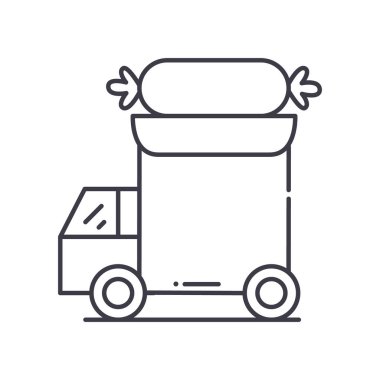 Sosisli kamyoneti simgesi, doğrusal izole edilmiş illüstrasyon, ince çizgi vektörü, web tasarım işareti, düzenlenebilir beyaz arkaplan üzerinde çizgi konsept sembolü.