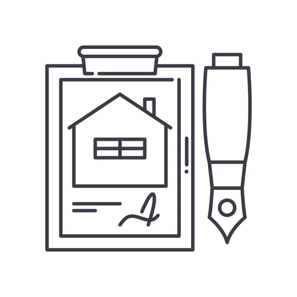 Wohnungsvertragssymbol, linear isolierte Illustration, dünner Linienvektor, Webdesign-Schild, Konturenkonzept-Symbol mit editierbarem Strich auf weißem Hintergrund. — Stockvektor