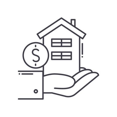 Konut yardımı simgesi, doğrusal izole edilmiş illüstrasyon, ince çizgi vektörü, web tasarım işareti, düzenlenebilir çizgi konsept sembolü beyaz arkaplan üzerinde.