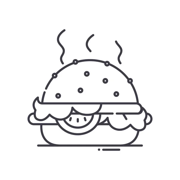 Ícone de conceito de hambúrguer, ilustração isolada linear, vetor de linha fina, sinal de web design, símbolo de conceito de esboço com curso editável no fundo branco. —  Vetores de Stock