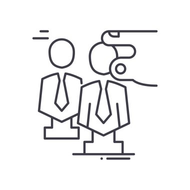 İnsan kaynakları seçim simgesi, doğrusal izole edilmiş illüstrasyon, ince çizgi vektörü, web tasarım işareti, düzenlenebilir beyaz arkaplan üzerinde çizgi konsept sembolü.