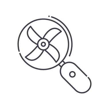 Ev vantilatörü simgesi, doğrusal izole resimleme, ince çizgi vektörü, web tasarım işareti, düzenlenebilir çizgi konsept sembolü beyaz arkaplan üzerinde.