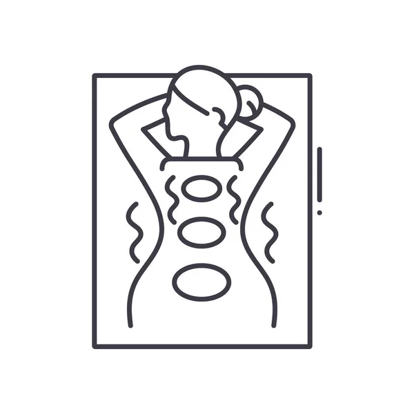 Hot stone massage icoon, lineaire geïsoleerde illustratie, dunne lijn vector, web design teken, schets concept symbool met bewerkbare slag op witte achtergrond. — Stockvector