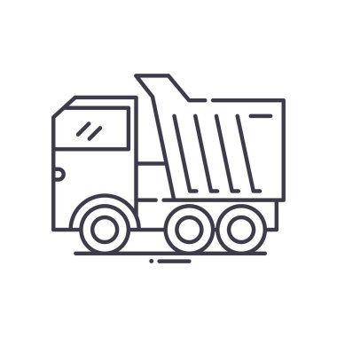 Ağır kamyon konsepti simgesi, doğrusal izole çizim, ince çizgi vektörü, web tasarım işareti, düzenlenebilir konsept sembolü beyaz arkaplan üzerinde.