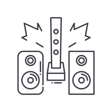 Hi fi ses sistemi simgesi, doğrusal izole edilmiş illüstrasyon, ince çizgi vektörü, web tasarım işareti, düzenlenebilir konsept sembolü beyaz arkaplan üzerinde.