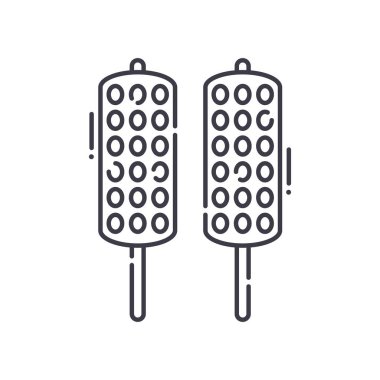 Izgara mısır simgesi, doğrusal izole edilmiş illüstrasyon, ince çizgi vektörü, web tasarım işareti, beyaz arkaplanda düzenlenebilir inme ile ana çizgi konsept sembolü.