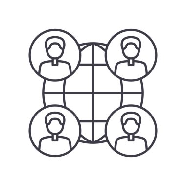 Küresel çalışmalar simgesi, doğrusal izole edilmiş illüstrasyon, ince çizgi vektörü, web tasarım işareti, düzenlenebilir beyaz arkaplan üzerinde çizgi konsept sembolü.