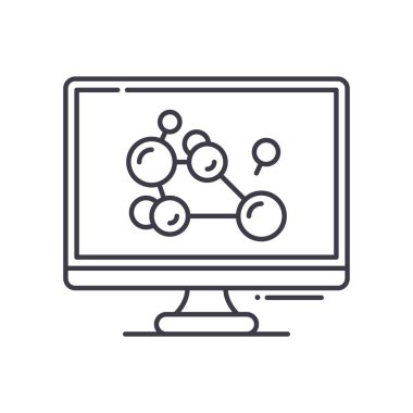 Moleküler araştırma simgesi, doğrusal izole edilmiş illüstrasyon, ince çizgi vektörü, web tasarım işareti, düzenlenebilir beyaz arkaplan üzerinde çizgi konsept sembolü.