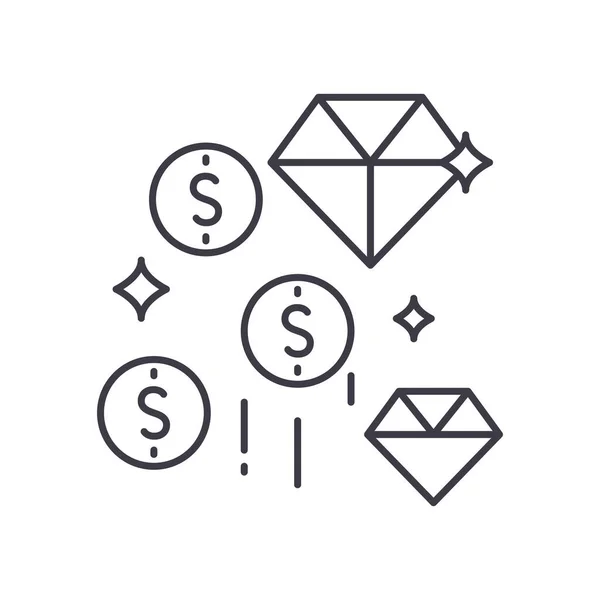 Pénz és ékszer ikon, lineáris elszigetelt illusztráció, vékony vonal vektor, web design jel, vázlat fogalom szimbólum szerkeszthető stroke fehér háttér. — Stock Vector