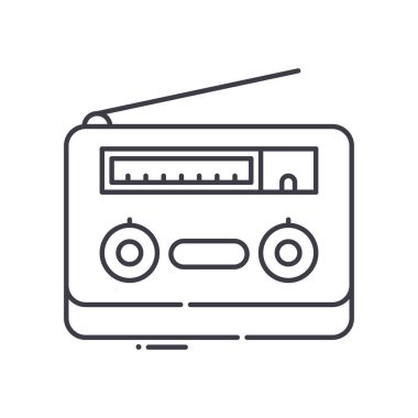 Modern radyo konsepti simgesi, doğrusal izole çizim, ince çizgi vektörü, web tasarım işareti, düzenlenebilir konsept sembolü beyaz arkaplan üzerinde.