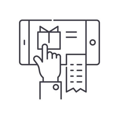 Mobil alışveriş ödeme simgesi, doğrusal izole edilmiş illüstrasyon, ince çizgi vektörü, web tasarım işareti, düzenlenebilir konsept sembolü beyaz arkaplanda..