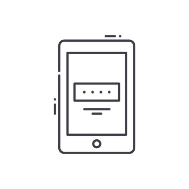 Mobil parola simgesi, doğrusal izole resimleme, ince çizgi vektörü, web tasarım işareti, düzenlenebilir beyaz arkaplan üzerinde çizgi konsept sembolü.