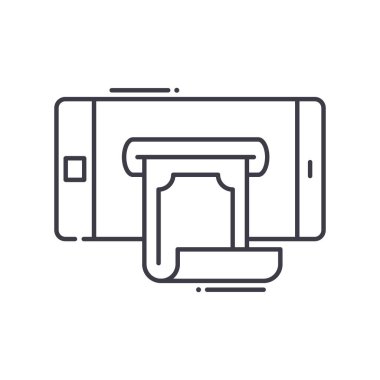 Mobil ödeme simgesi, doğrusal izole çizim, ince çizgi vektörü, web tasarım işareti, düzenlenebilir çizgi konsept sembolü beyaz arkaplan üzerinde.