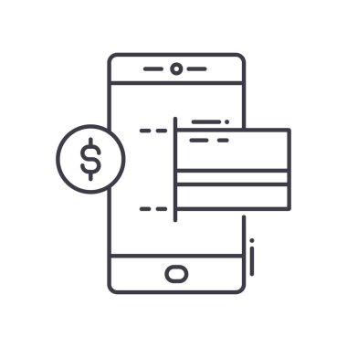 Mobil ödeme servisi simgesi, doğrusal izole edilmiş illüstrasyon, ince çizgi vektörü, web tasarım işareti, düzenlenebilir beyaz arkaplan üzerinde çizgi konsept sembolü.