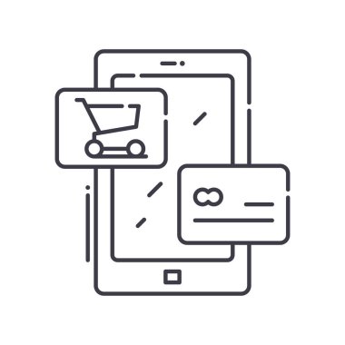 Mobil pos sistem simgesi, doğrusal izole edilmiş illüstrasyon, ince çizgi vektörü, web tasarım işareti, düzenlenebilir beyaz arkaplan üzerinde çizgi konsept sembolü.