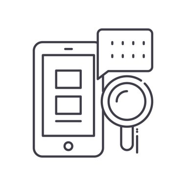 Mobil veri arama simgesi, doğrusal izole edilmiş illüstrasyon, ince çizgi vektörü, web tasarım işareti, düzenlenebilir beyaz arkaplan üzerinde çizgi konsept sembolü.