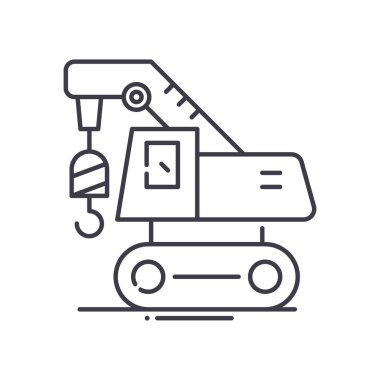 Mobil vinç simgesi, doğrusal izole edilmiş illüstrasyon, ince çizgi vektörü, web tasarım işareti, düzenlenebilir beyaz arkaplan üzerinde çizgi konsept sembolü.