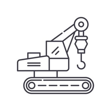 Mobil vinç simgesi, doğrusal izole edilmiş illüstrasyon, ince çizgi vektörü, web tasarım işareti, düzenlenebilir beyaz arkaplan üzerinde çizgi konsept sembolü.