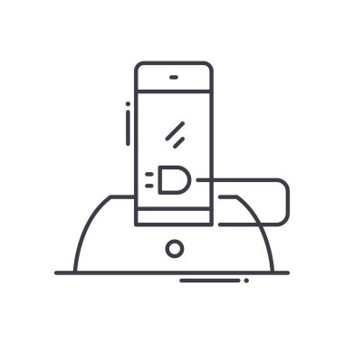 Mobil şarj istasyonu simgesi, doğrusal izole edilmiş illüstrasyon, ince çizgi vektörü, web tasarım işareti, düzenlenebilir beyaz arkaplan üzerinde çizgi konsept sembolü.