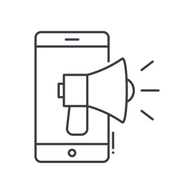 Mobil reklam platformu simgesi, doğrusal izole edilmiş illüstrasyon, ince çizgi vektörü, web tasarım işareti, düzenlenebilir konsept sembolü beyaz arkaplan üzerinde.