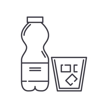 Minral su simgesi, doğrusal izole edilmiş illüstrasyon, ince çizgi vektörü, web tasarım işareti, düzenlenebilir beyaz arkaplan üzerinde çizgi konsept sembolü.