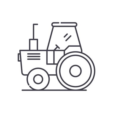 Mini traktör konsepti simgesi, doğrusal izole çizim, ince çizgi vektörü, web tasarım işareti, düzenlenebilir konsept sembolü beyaz arkaplan üzerinde.