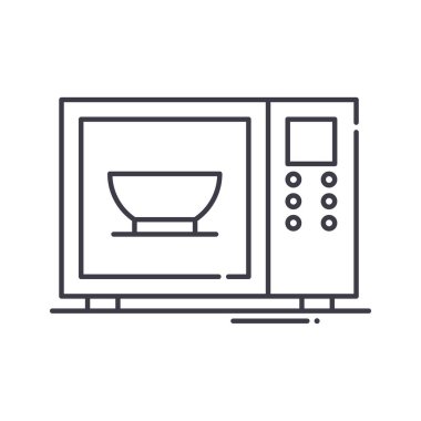 Mikrodalga fırın simgesi, doğrusal izole edilmiş illüstrasyon, ince çizgi vektörü, web tasarım işareti, düzenlenebilir konsept sembolü beyaz arkaplan üzerinde..