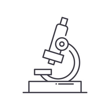 Mikroskopi simgesi, doğrusal izole edilmiş illüstrasyon, ince çizgi vektörü, web tasarım işareti, düzenlenebilir beyaz arkaplan üzerinde çizgi konsept sembolü.