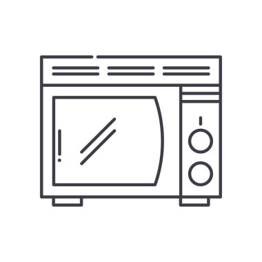 Mikrodalga fırın simgesi, doğrusal izole edilmiş illüstrasyon, ince çizgi vektörü, web tasarım işareti, düzenlenebilir konsept sembolü beyaz arkaplan üzerinde..