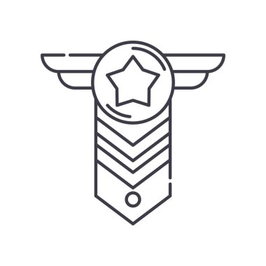 Askeri amblem simgesi, doğrusal izole edilmiş illüstrasyon, ince çizgi vektörü, web tasarım işareti, düzenlenebilir konsept sembolü beyaz arkaplan üzerinde.