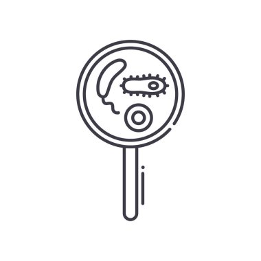 Mikrobiyoloji simgesi, doğrusal izole edilmiş illüstrasyon, ince çizgi vektörü, web tasarım işareti, düzenlenebilir beyaz arkaplan üzerinde çizgi konsept sembolü.