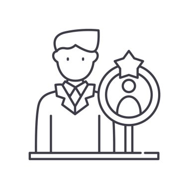 Akıl hocalığı simgesi, doğrusal izole edilmiş illüstrasyon, ince çizgi vektörü, web tasarım işareti, düzenlenebilir beyaz arkaplan üzerinde çizgi konsept sembolü.