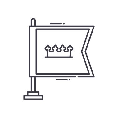 Ortaçağ bayrak simgesi, doğrusal izole edilmiş illüstrasyon, ince çizgi vektörü, web tasarım işareti, düzenlenebilir beyaz arkaplan üzerinde çizgi konsept sembolü.