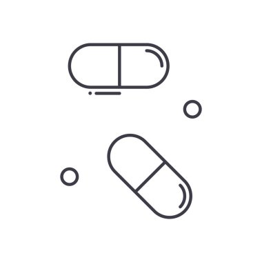 İlaç simgesi, doğrusal izole edilmiş illüstrasyon, ince çizgi vektörü, web tasarım işareti, düzenlenebilir çizgi konsept sembolü beyaz arkaplan üzerinde.