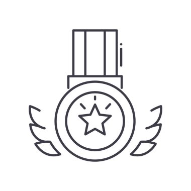 İhtişam Madalyası ikonu, doğrusal izole çizim, ince çizgi vektörü, web tasarım işareti, düzenlenebilir konsept sembolü beyaz arkaplan üzerinde..