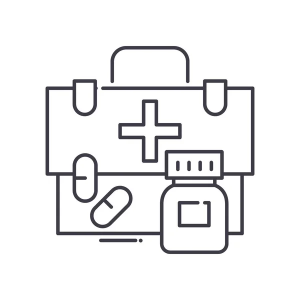 Medizinbeutel-Symbol, linear isolierte Illustration, dünner Linienvektor, Webdesign-Schild, Konturenkonzept-Symbol mit editierbarem Strich auf weißem Hintergrund. — Stockvektor